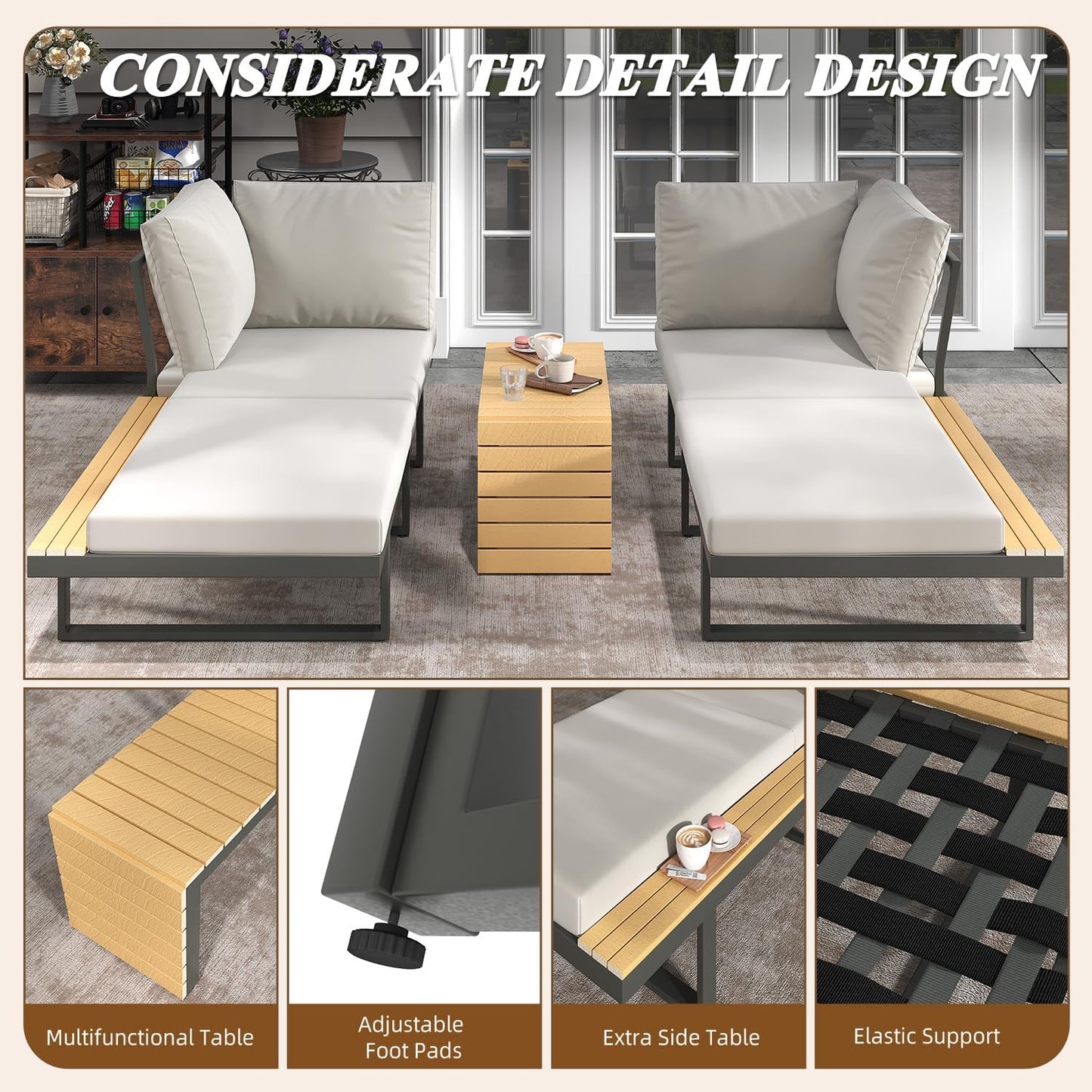 YODOLLA 4 Piece Metal Patio Furniture Set