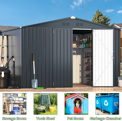 YODOLLA 10'x10' Metal Storage Shed, Dark Grey