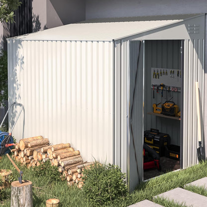 YODOLLA Outdoor 6' x 8' Metal Wall Side Lean to Storage Shed, White