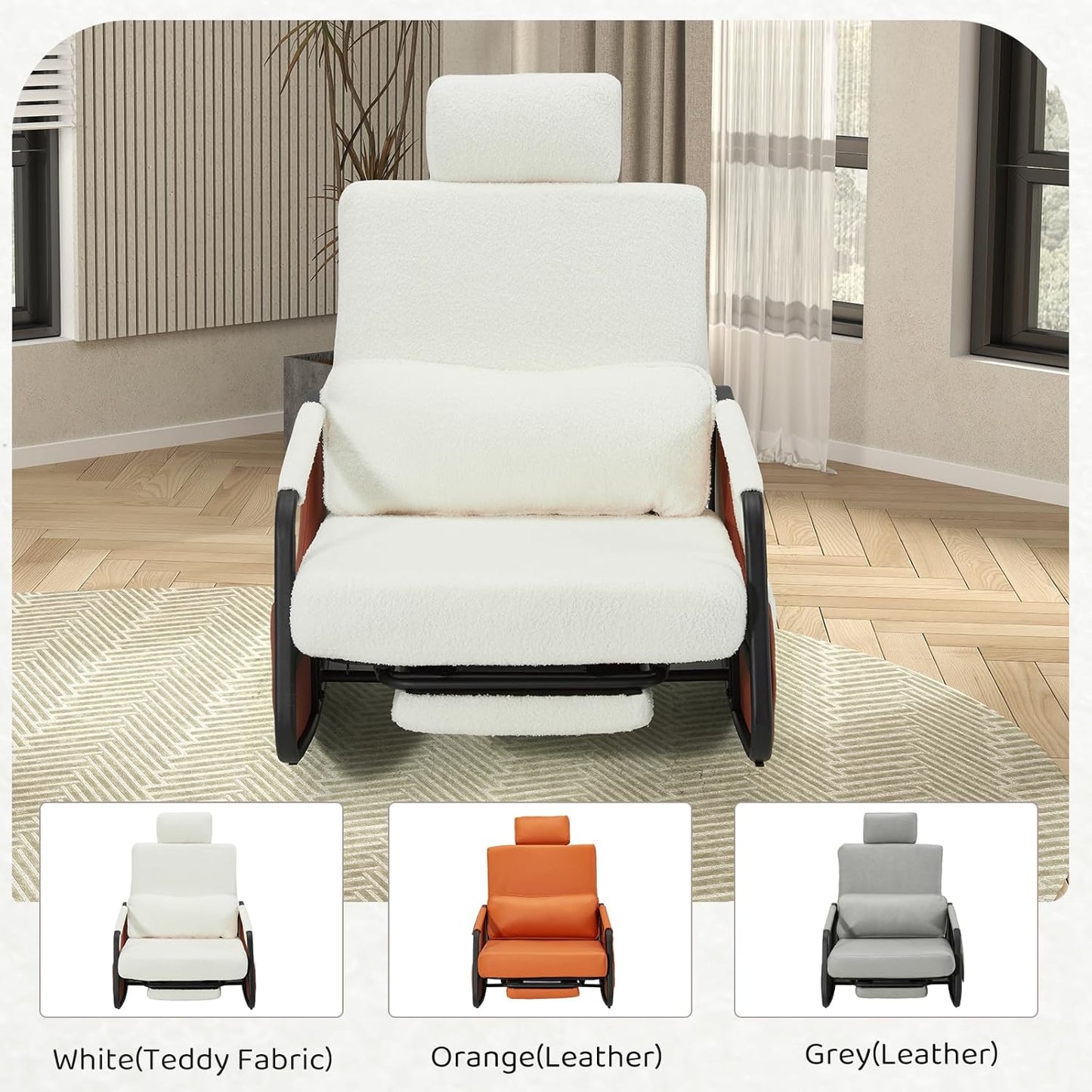 YODOLLA Retractable Gliding Rocking Chair, White Teddy Velvet Farbic