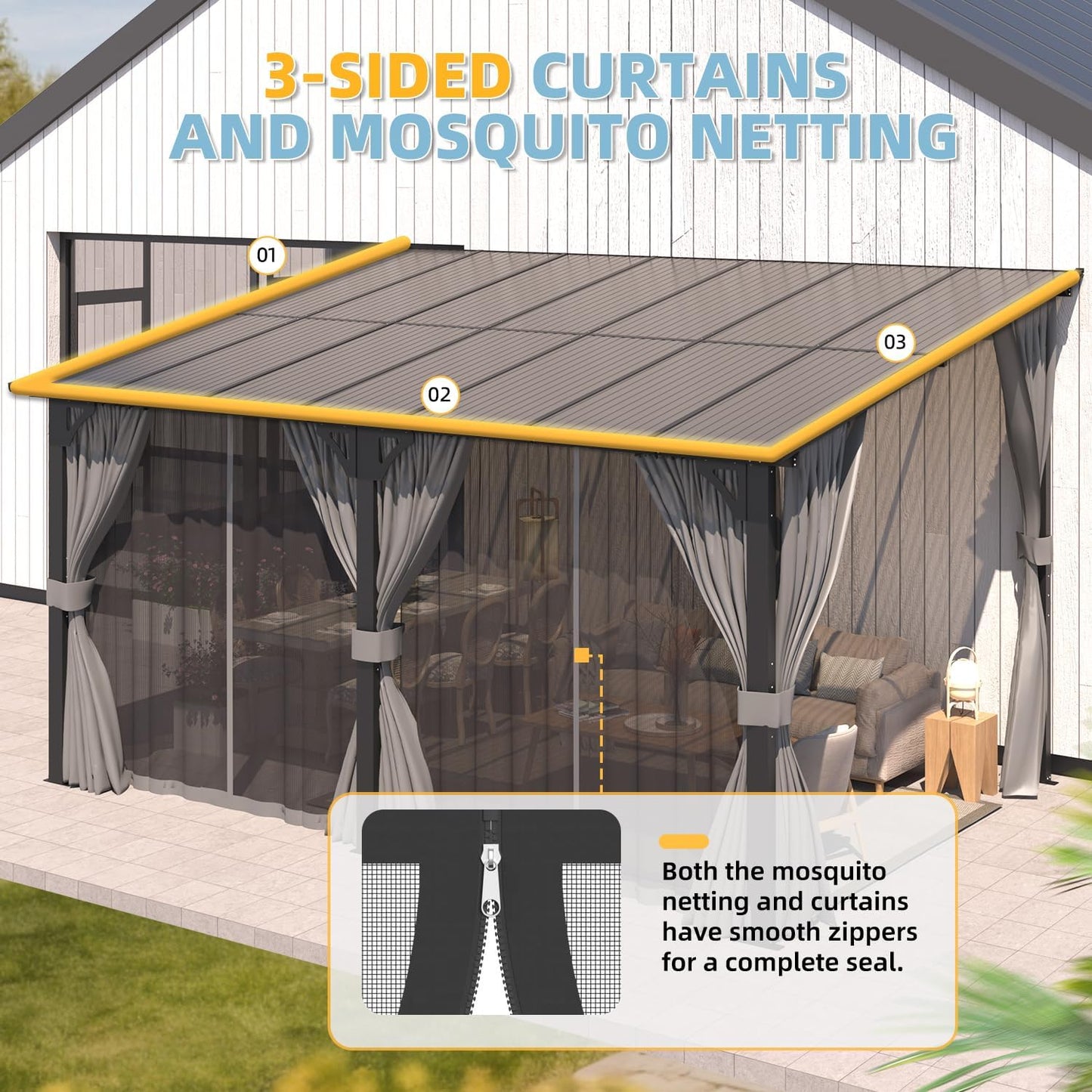 YODOLLA 16' x 10' Gazebo Outdoor Pergola for Patio with Curtains and Netting