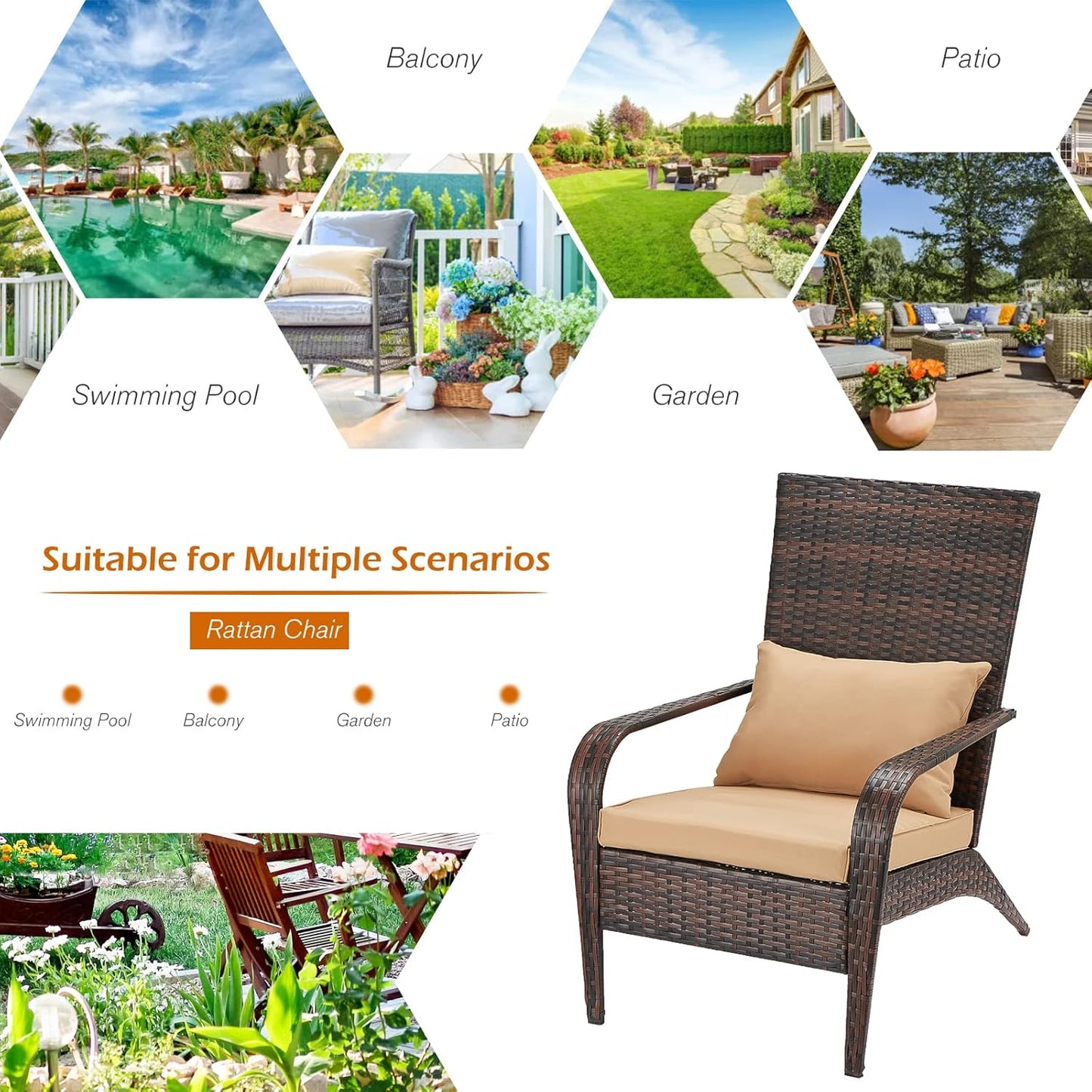 YODOLLA Patio Adirondack Wicker Chair, Brown