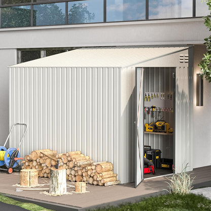 YODOLLA Outdoor 6' x 8' Metal Wall Side Lean to Storage Shed, White