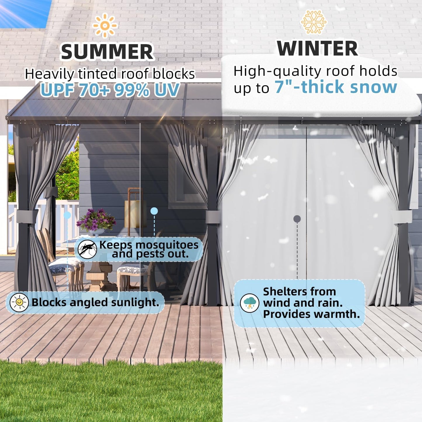YODOLLA 16' x 10' Gazebo Outdoor Pergola for Patio with Curtains and Netting