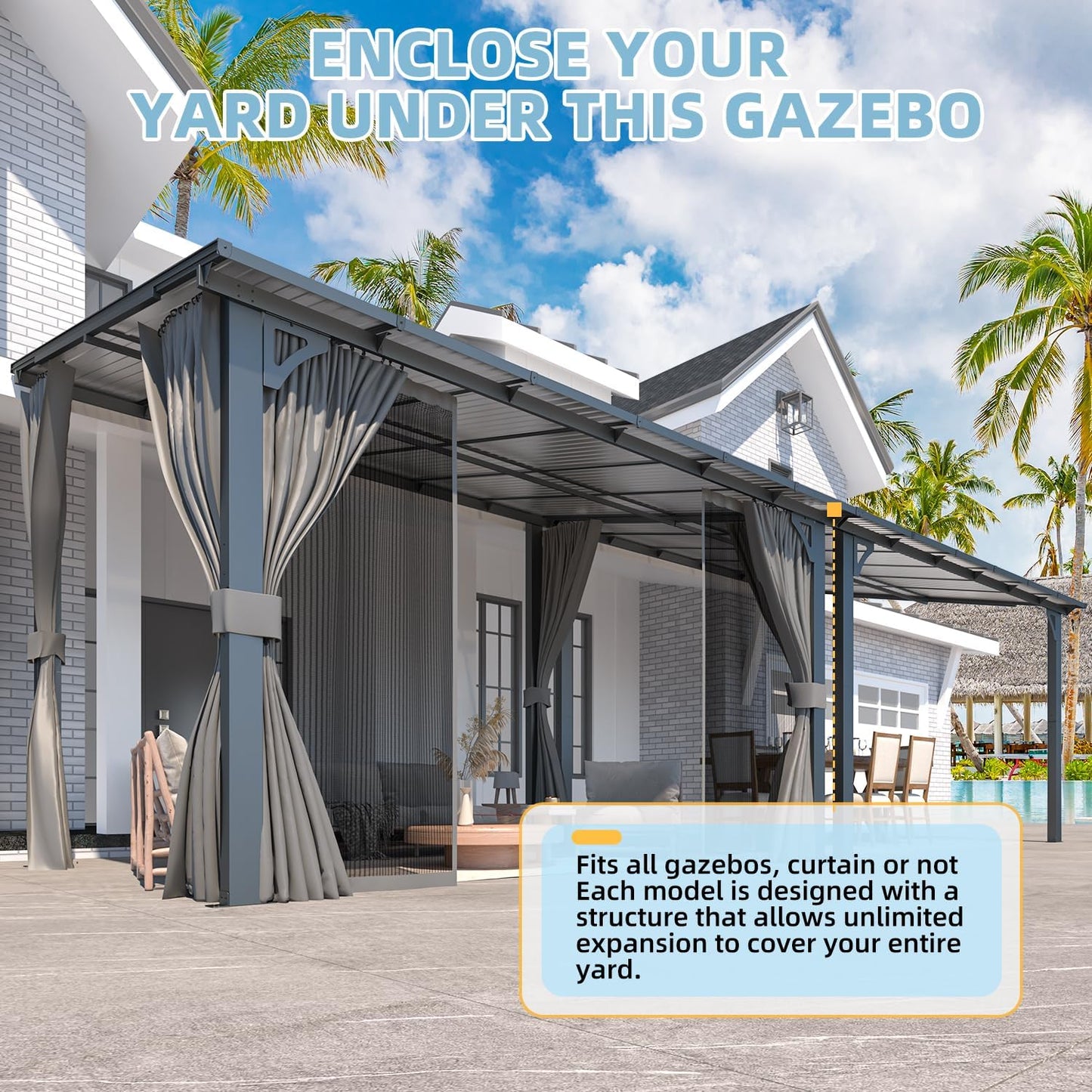 YODOLLA 20' x 10' Outdoo Gazebo for Patio with Curtains and Netting