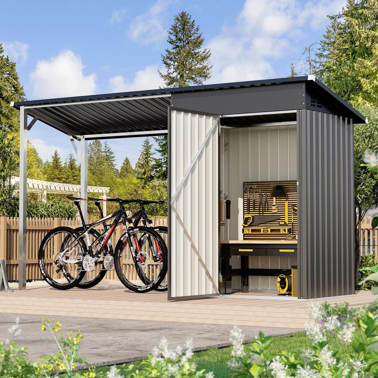 YODOLLA Outdoor Open-Sided Storage Shed, 3x5 Sheds with 15 Sq. Ft Covered