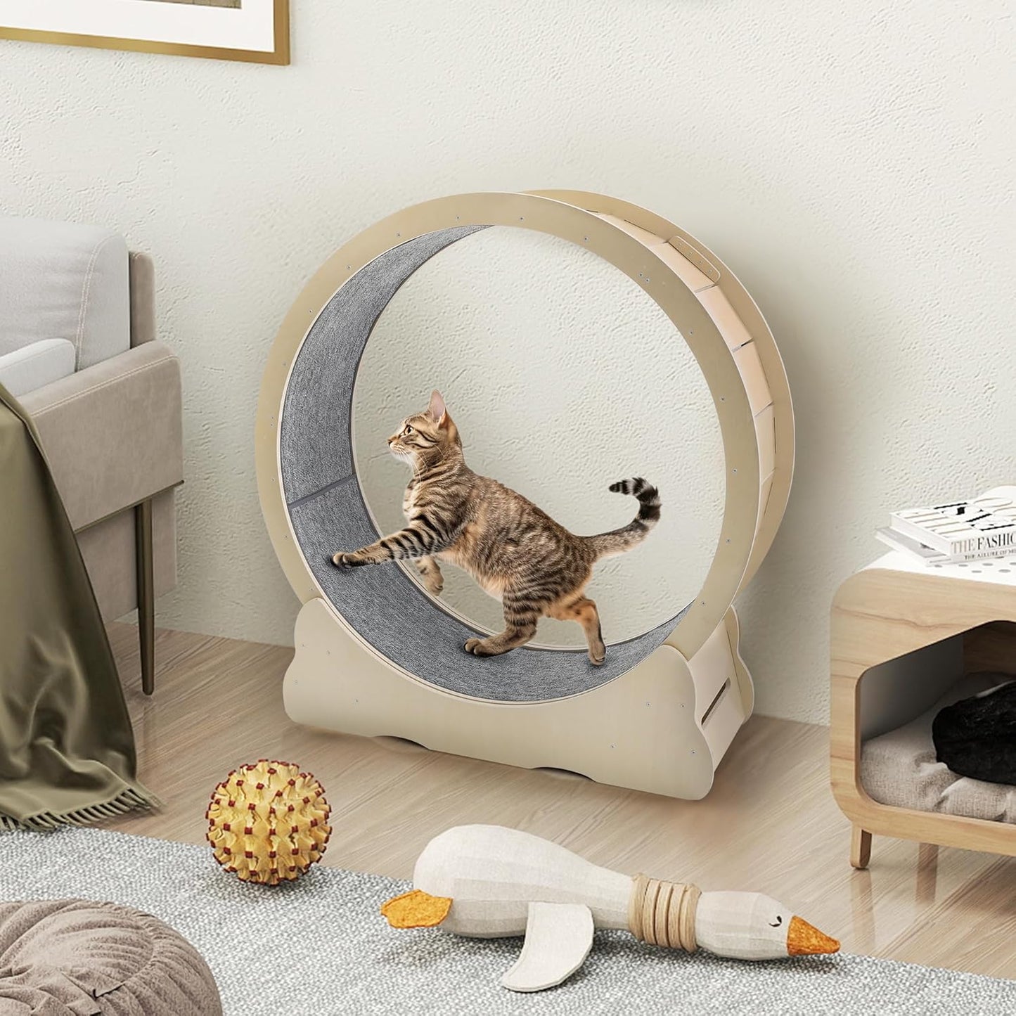 YODOLLA 43.3” Cat Exercise Running Wheel, Natural