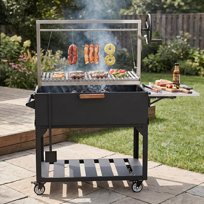 YODOLLA BBQ Grill, Wood & Charcoal Grill with Adjustable Cranking System