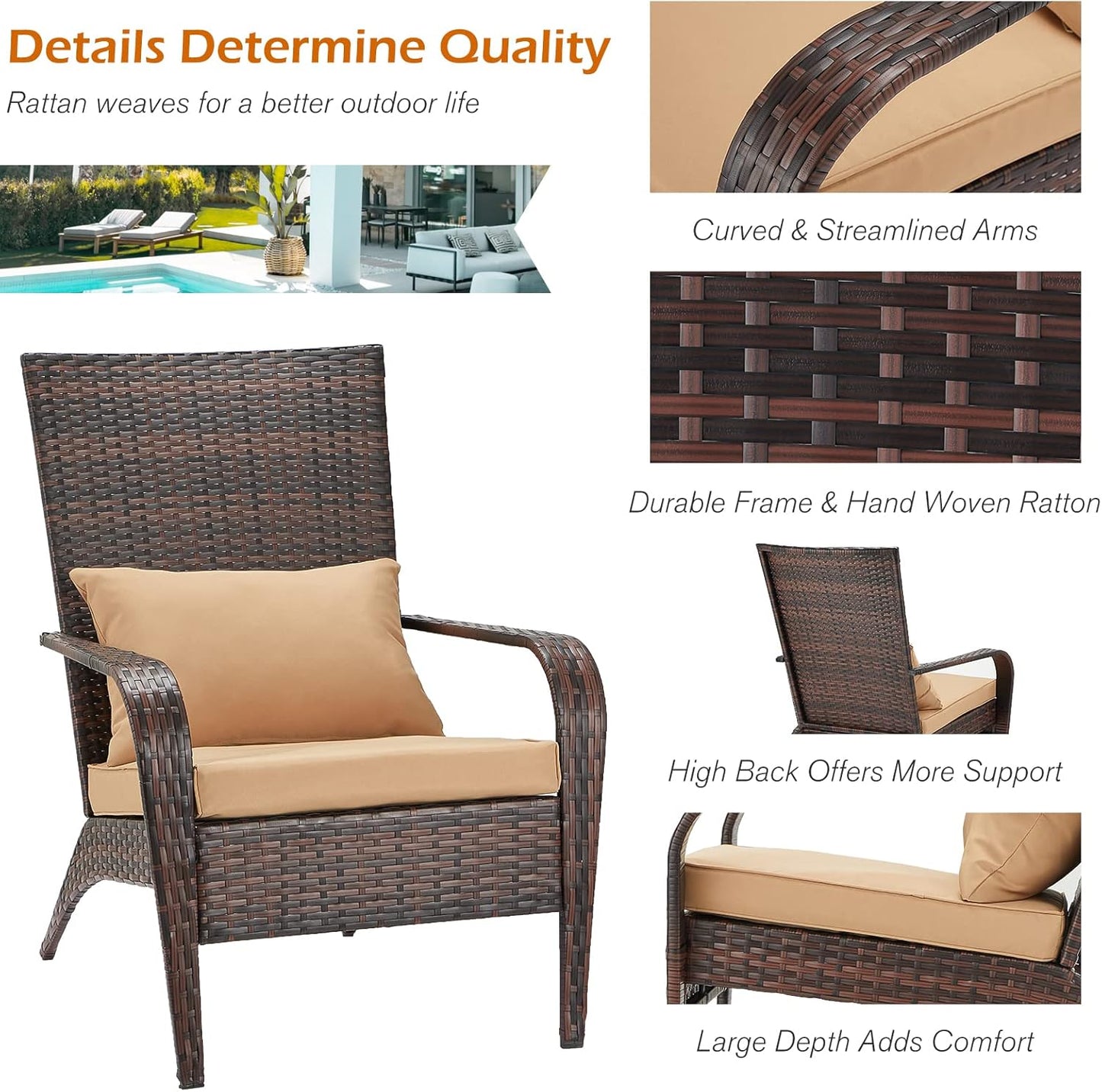 YODOLLA Patio Adirondack Wicker Chair, Brown