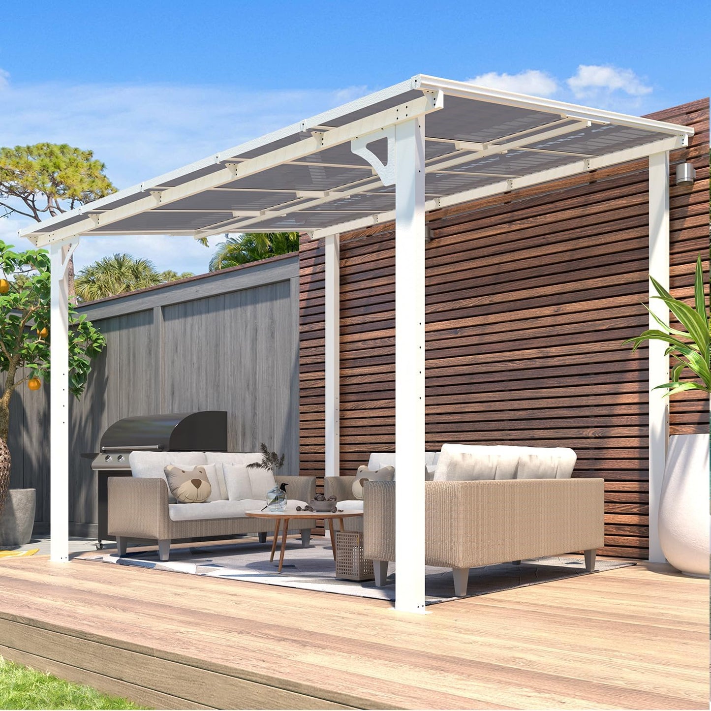 YODOLLA 10' x 8' Lean to Gazebo Pergola for Patio, White