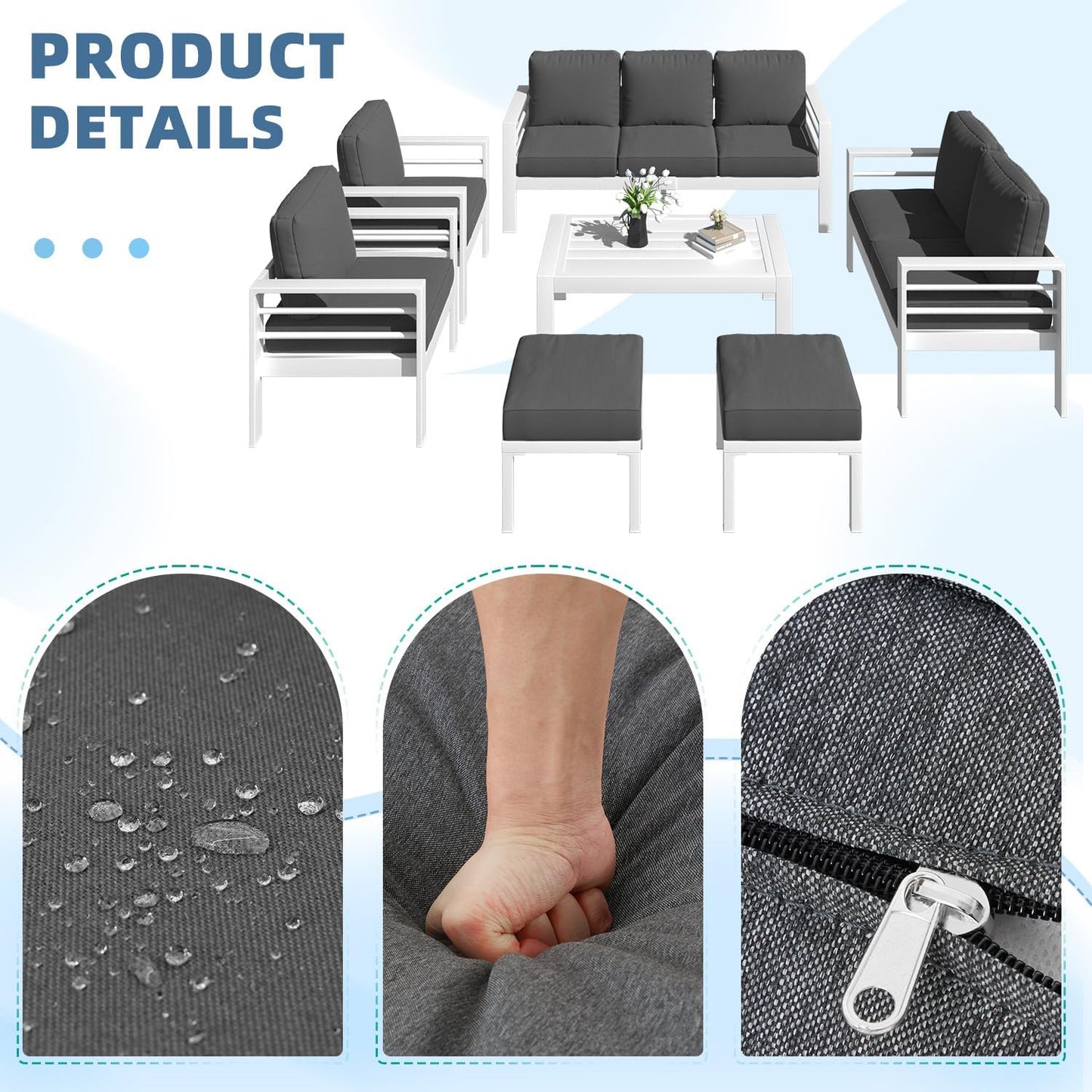 YODOLLA 7-Piece Patio Set, Dark Gray Cushions