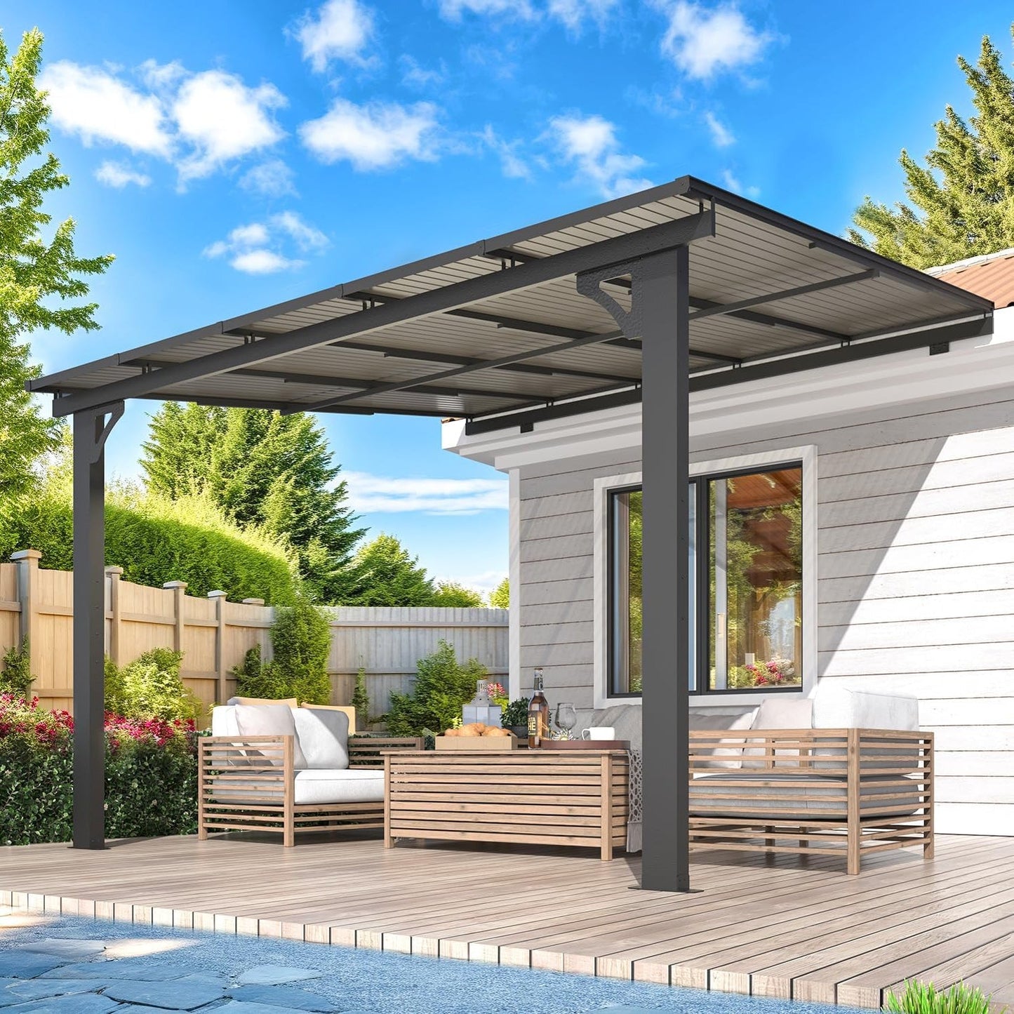 YODOLLA Adjustable Height Outdoor Gazebo Pergola for Patio, Dark Gray