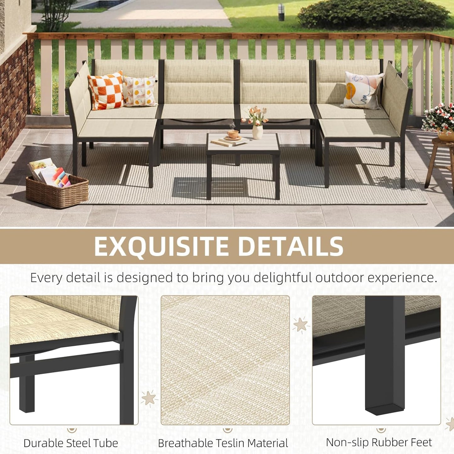 YODOLLA 7-Pc Sectional Patio Set Textilene Fabric, Yellow