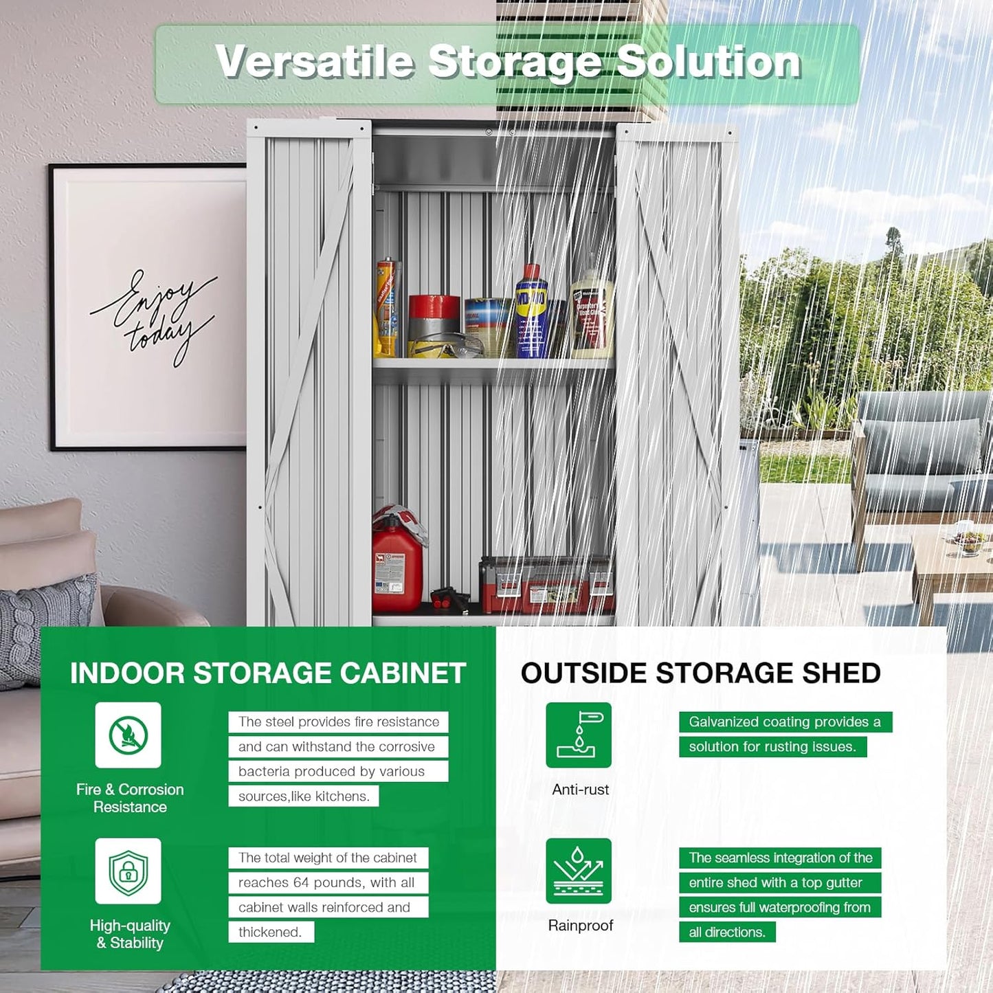 YODOLLA Outdoor Storage Cabinet Waterproof with Shelves Storage Shed, White