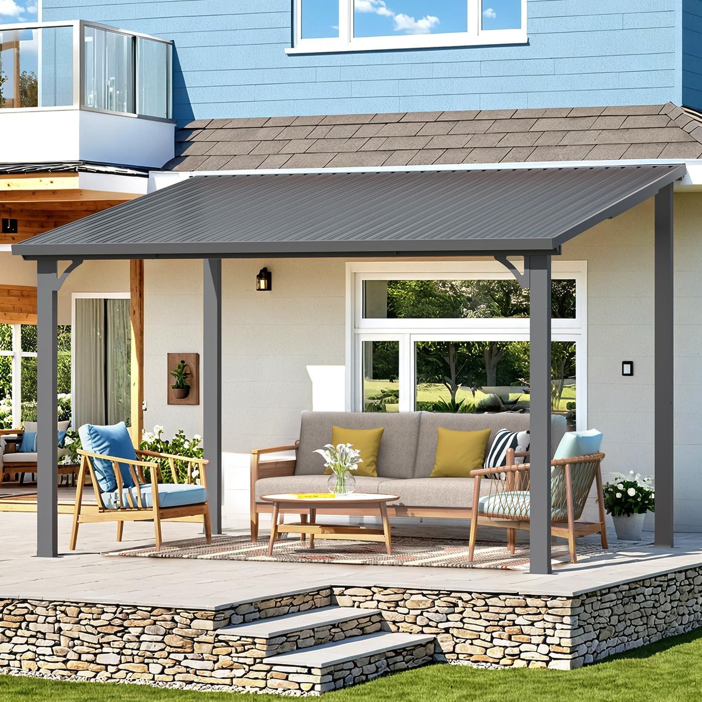 YODOLLA 12' x 8' Hardtop Gazebo Outdoor Pergola for Patio