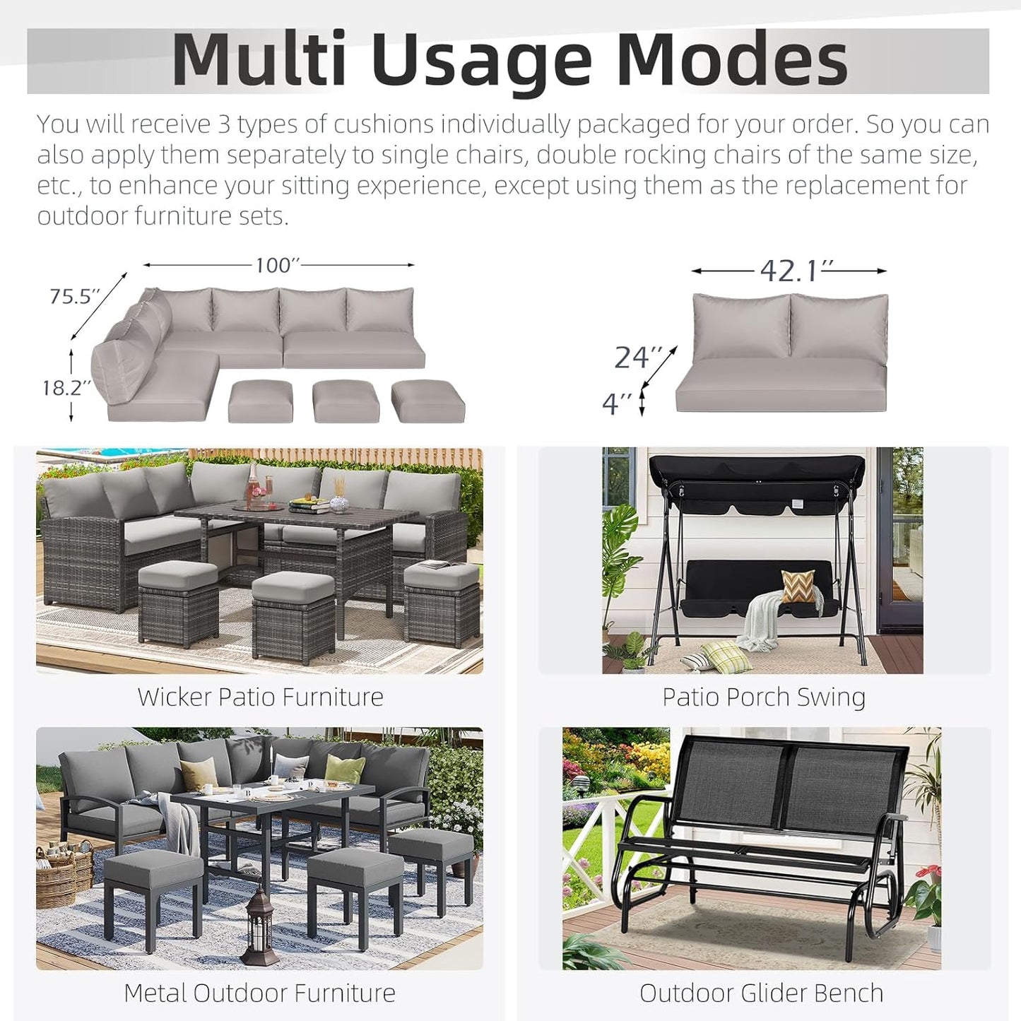 YODOLLA Memory Foam Cushions and Covers, Light Gray