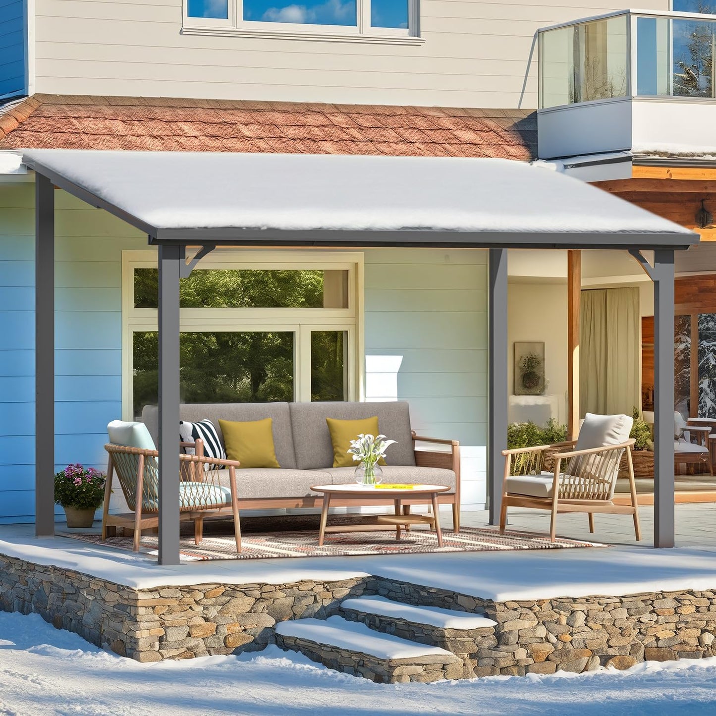 YODOLLA Hardtop Gazebo, Wall-Mounted Lean to Metal Awnings Pergola