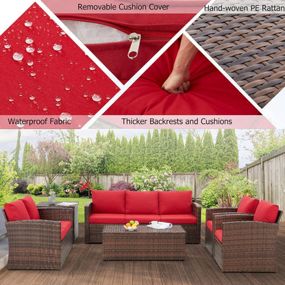 YODOLLA 7 Pieces Patio Furniture with Two Storage Boxes, Brown & Red