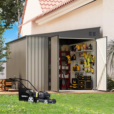 YODOLLA 8x10 Lean-to Shed, Outdoor Storage Shed, Gray