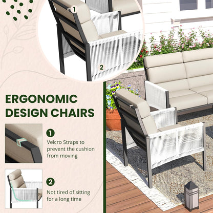 YODOLLA 4 Pieces Aluminum Patio Furniture Set with PE Rope Armrest, Beige