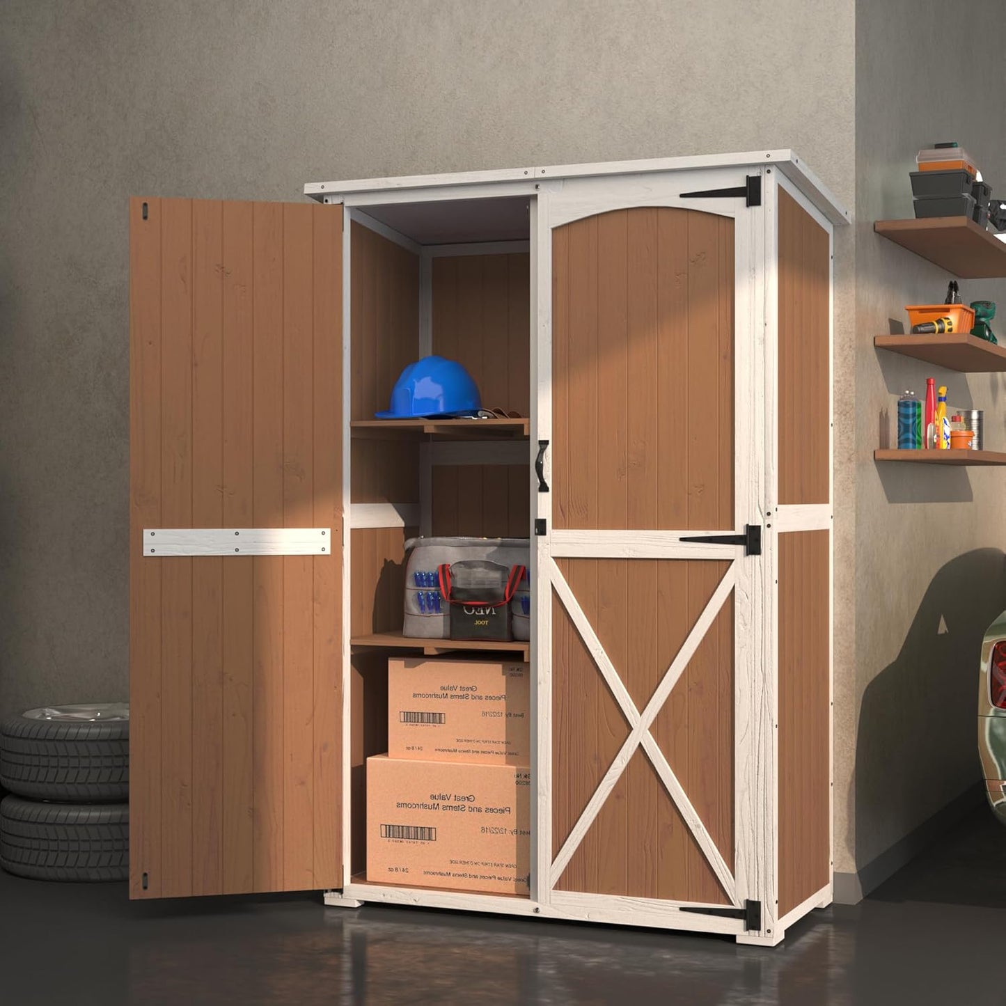 YODOLLA Outdoor Storage Shed with Waterproof Roof, Brown