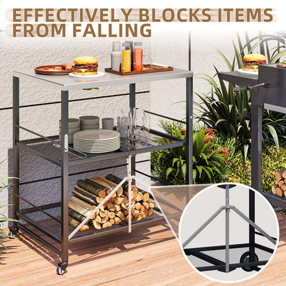 YODOLLA Stainless Pizza Oven Table with 2 Lock Casters, Silver
