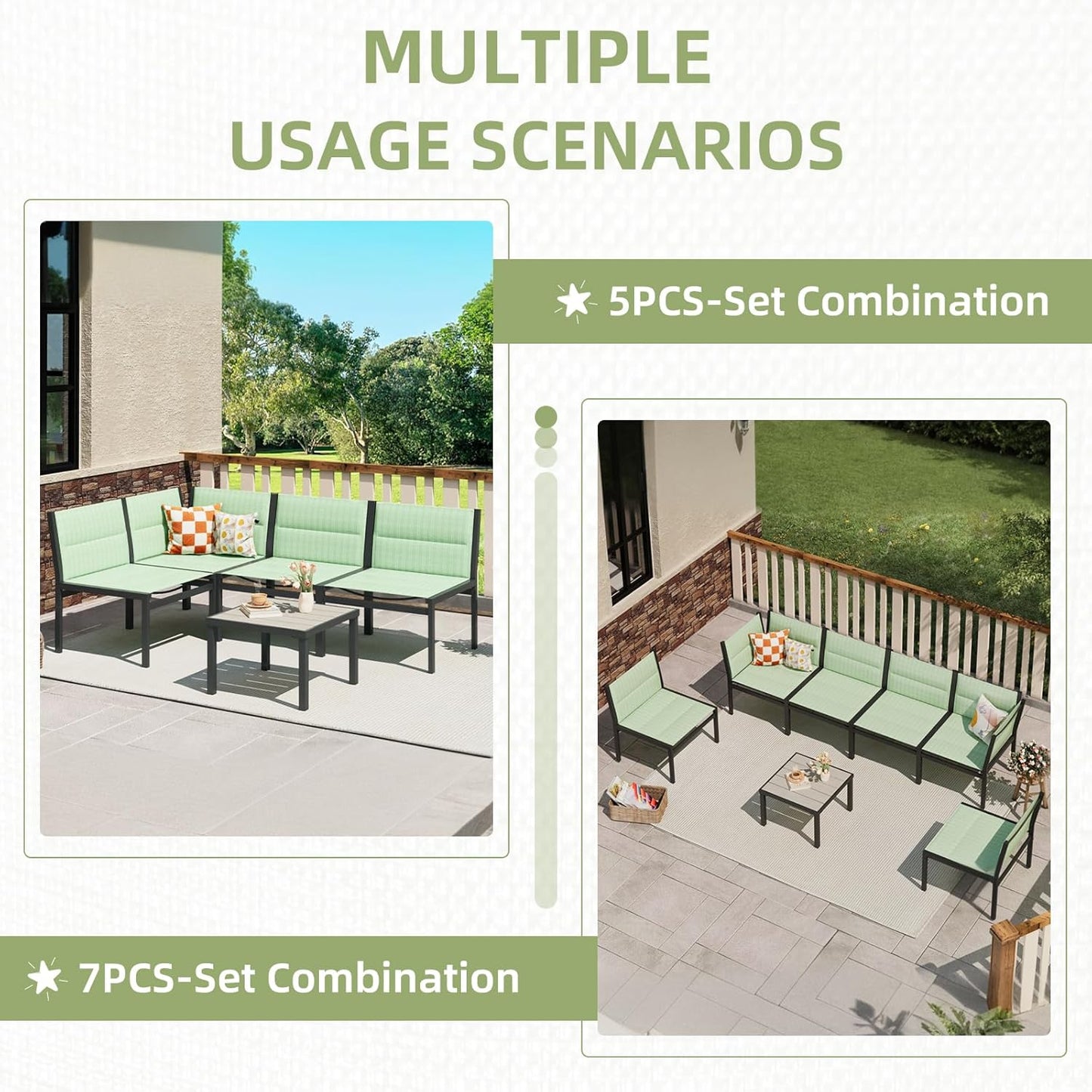 YODOLLA 7-Pc Sectional Patio Set Textilene Fabric, Green