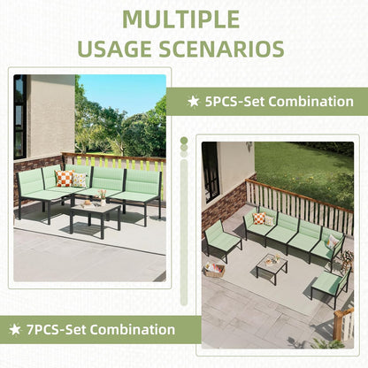 YODOLLA 7-Pc Sectional Patio Set Textilene Fabric, Green