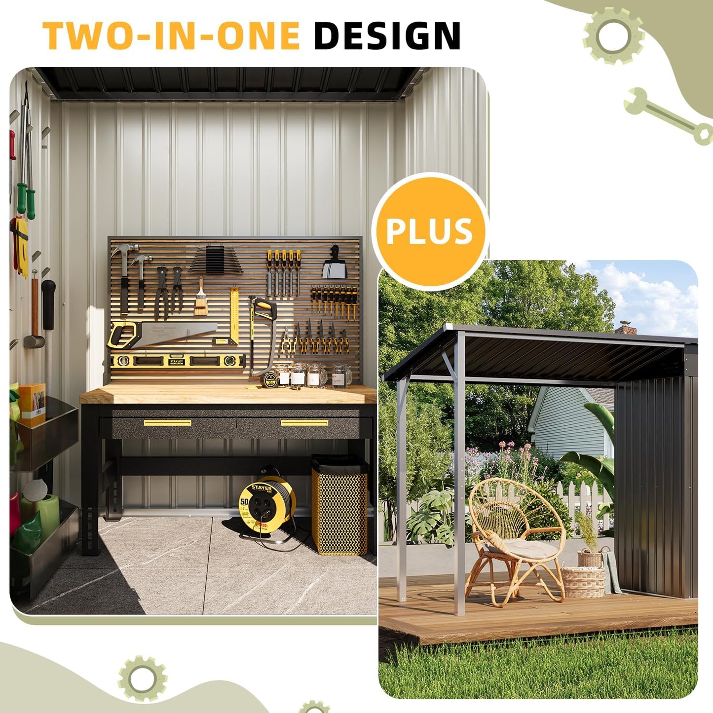 YODOLLA Outdoor Open-Sided Storage Shed, 3x5 Sheds with 15 Sq. Ft Covered