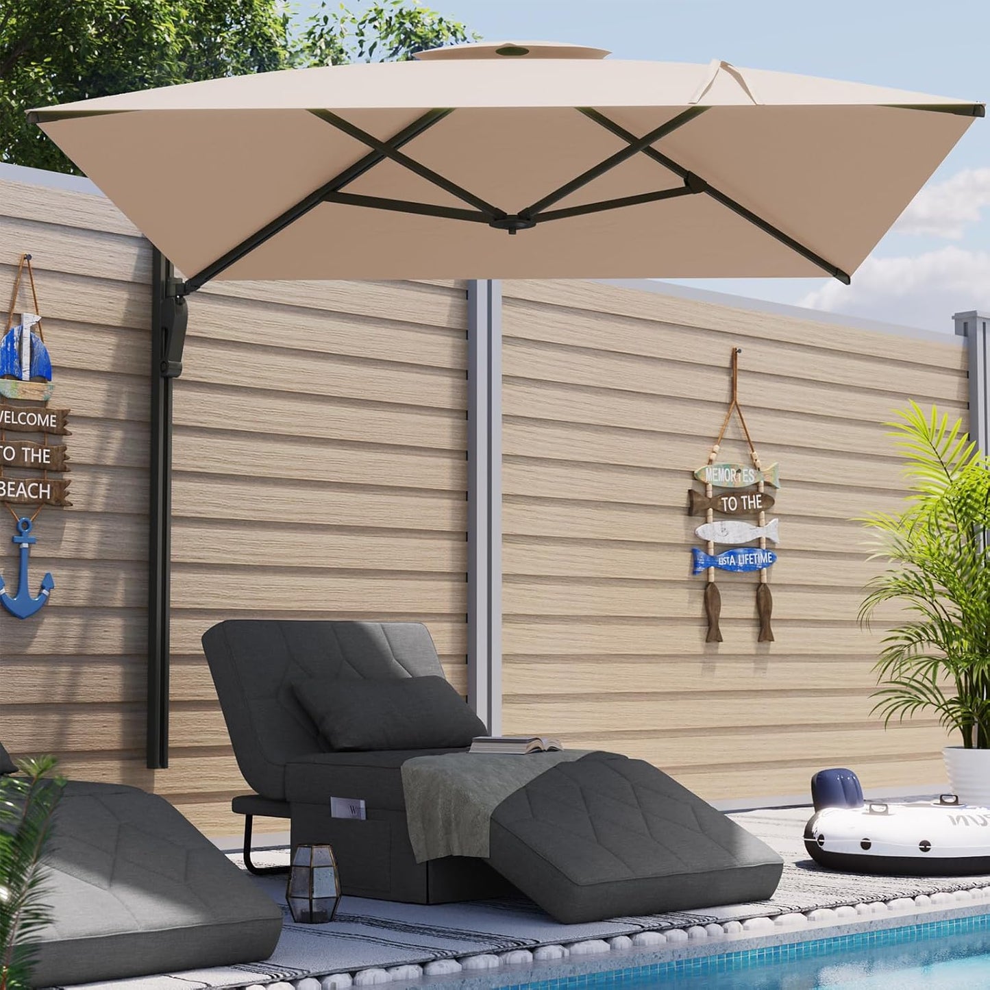 YODOLLA 10ft Wall Mounted Patio Umbrella, Rectangle Outdoor Patio Umbrella