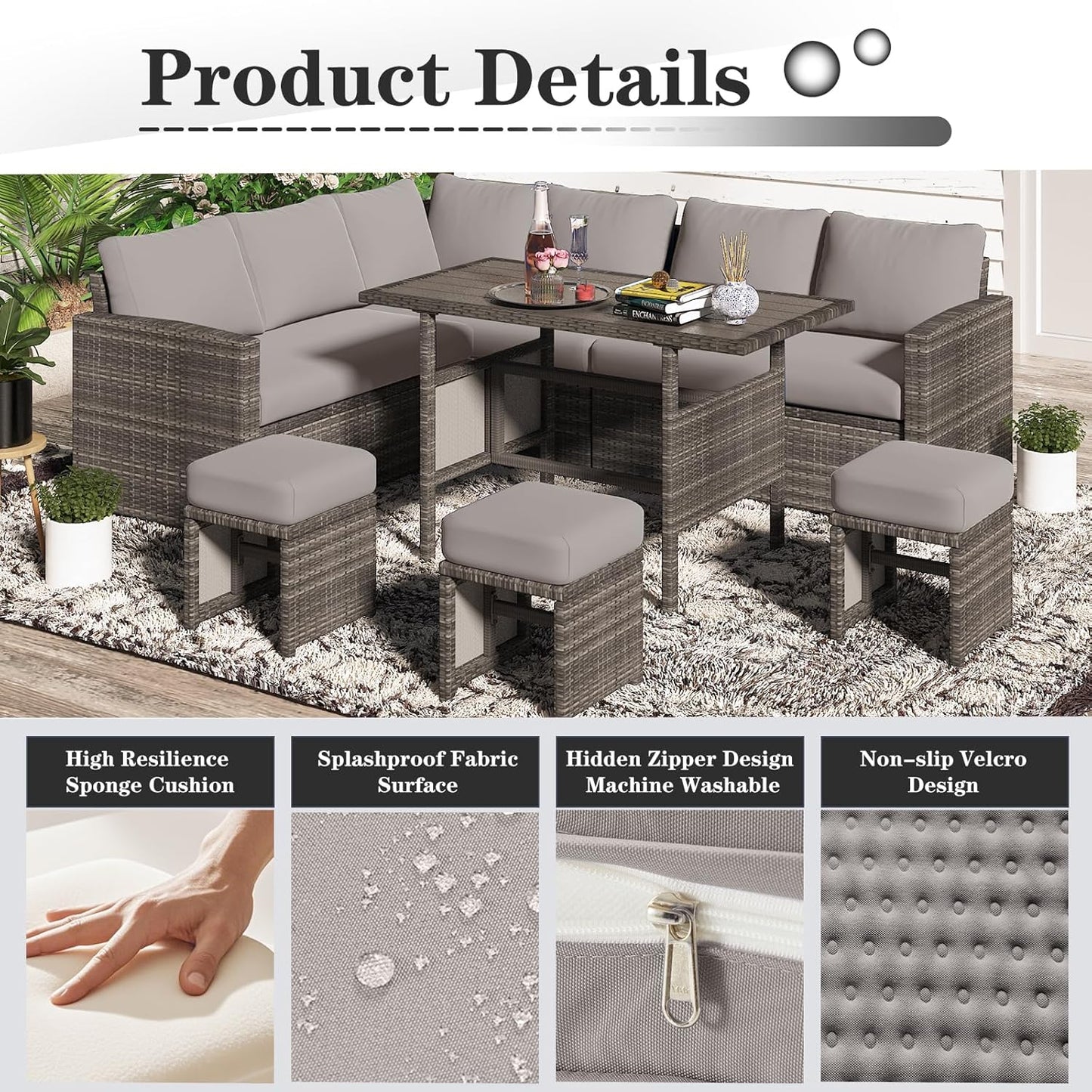 YODOLLA Memory Foam Cushions and Covers, Light Gray