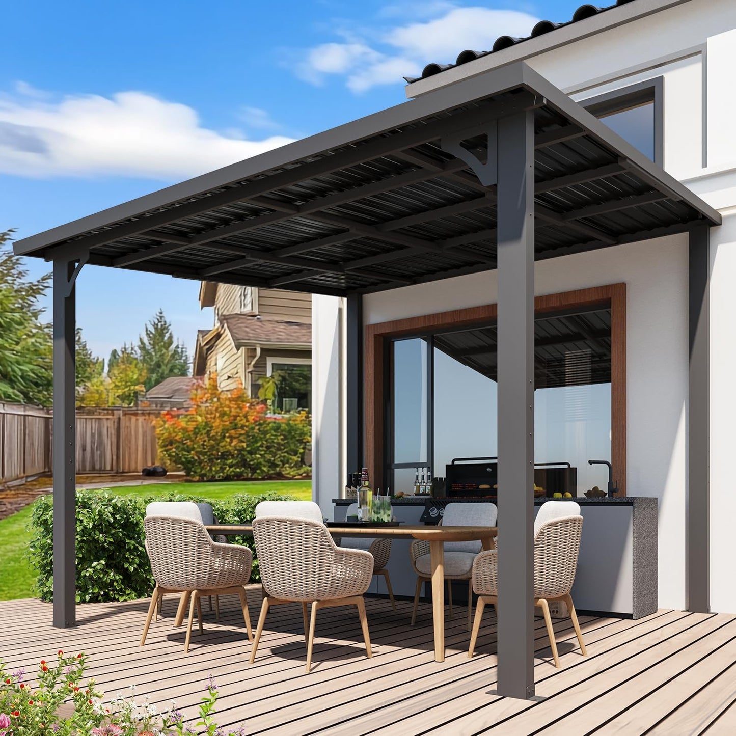 YODOLLA 10' x 10' Outdoor Pergola Hardtop Gazebo, Dark Grey