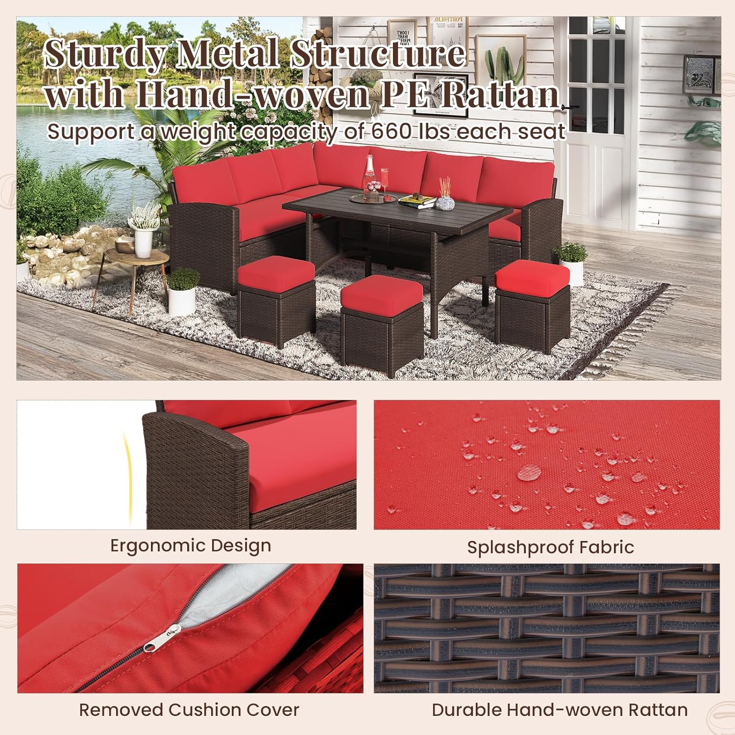 YODOLLA red cushion patio furniture set