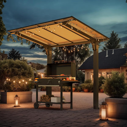 YODOLLA 8' x 5' Hardtop Pergola, Wall-Mounted Grill Gazebo & Carport for Patio, Deck & Outdoor Use