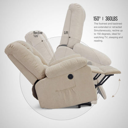 YODOLLA Massage Power Lift Recliner for Elderly, Electric Lift Chair, Textile, Beige
