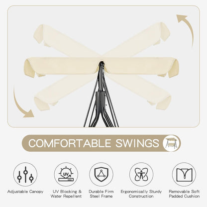 YODOLLA 3-Seat Outdoor Patio Swing with Canopy, Beige
