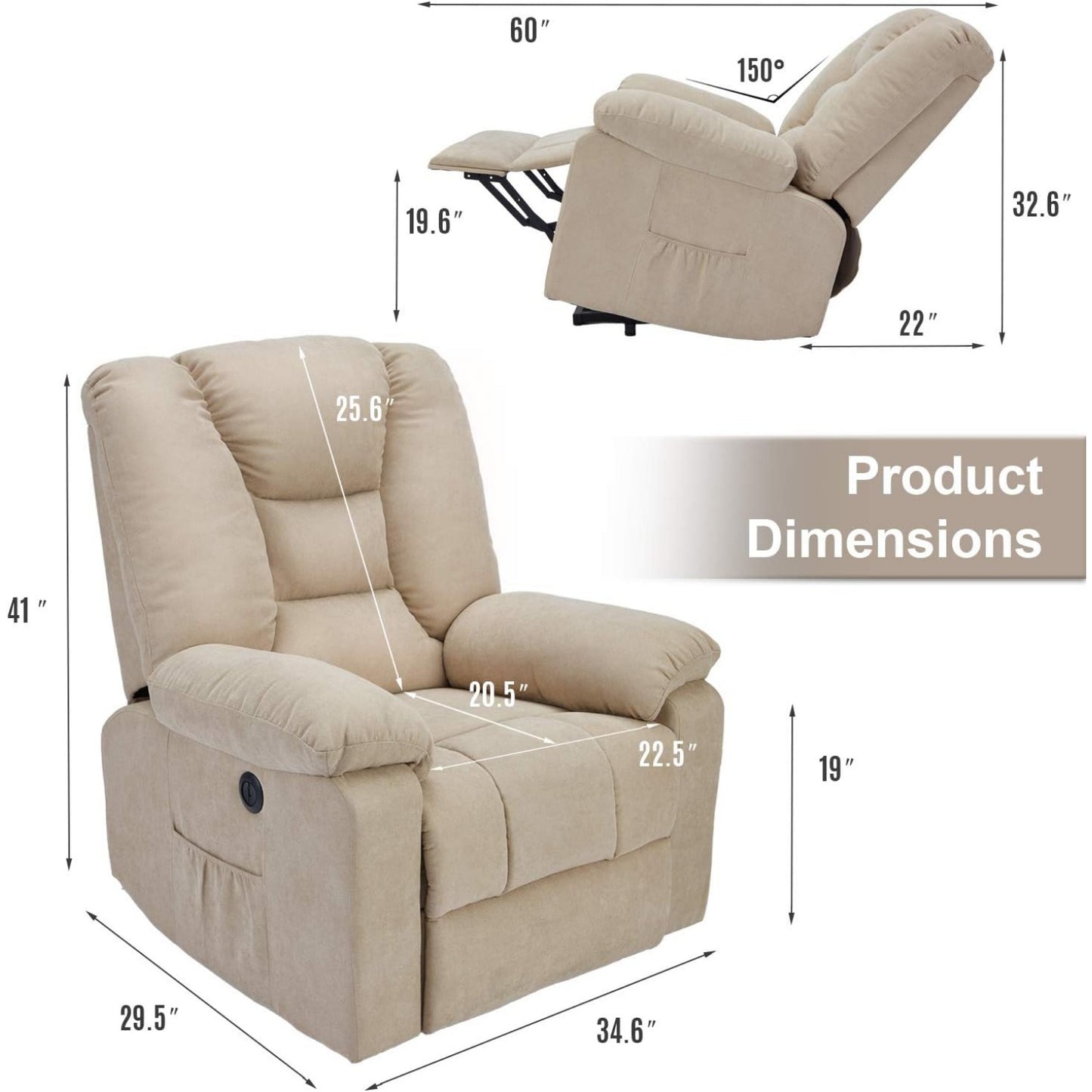 YODOLLA Massage Power Lift Recliner for Elderly, Electric Lift Chair, Textile, Beige