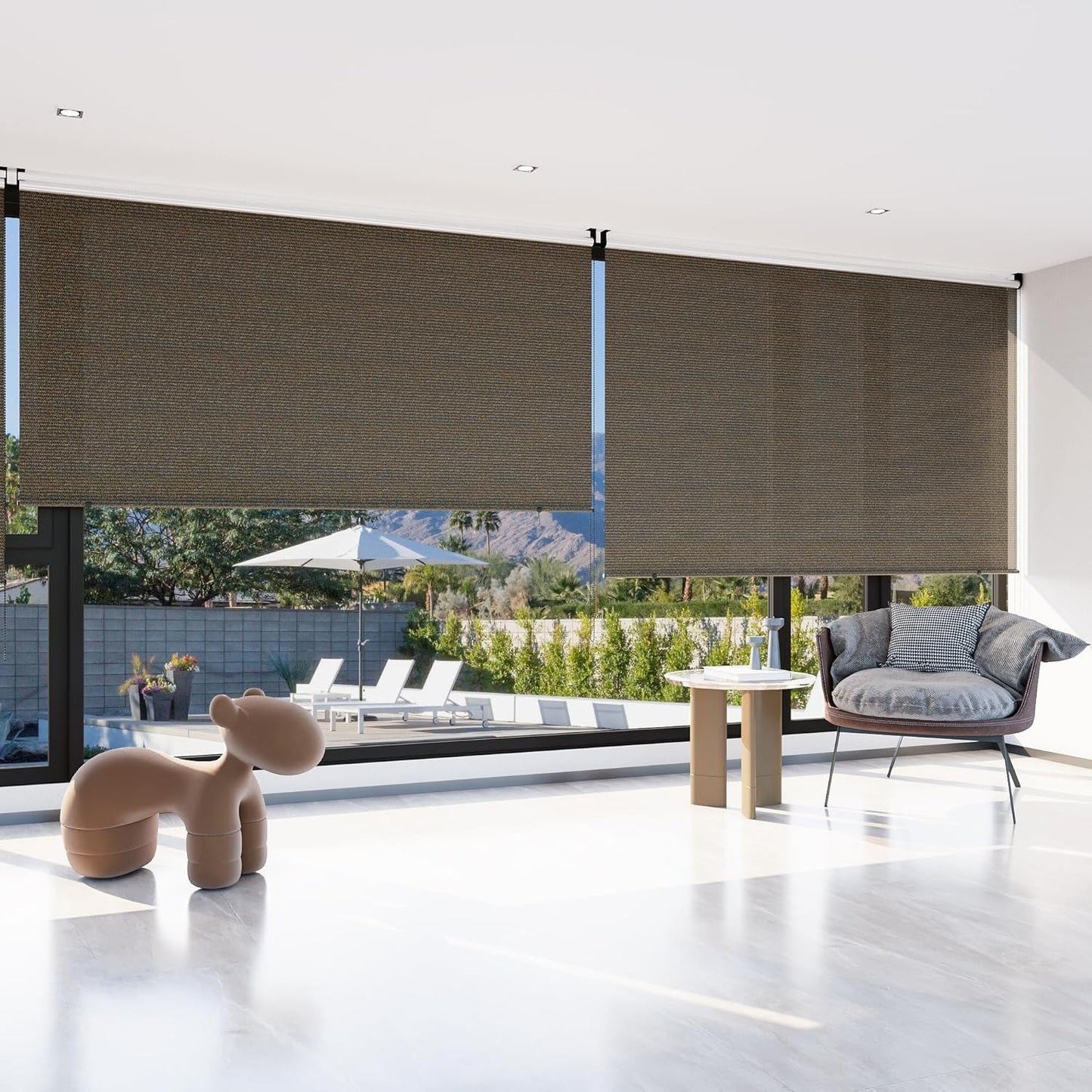 YODOLLA Outdoor UV Protection 6'(W) x 8'(H) Roller Shade, Mocha