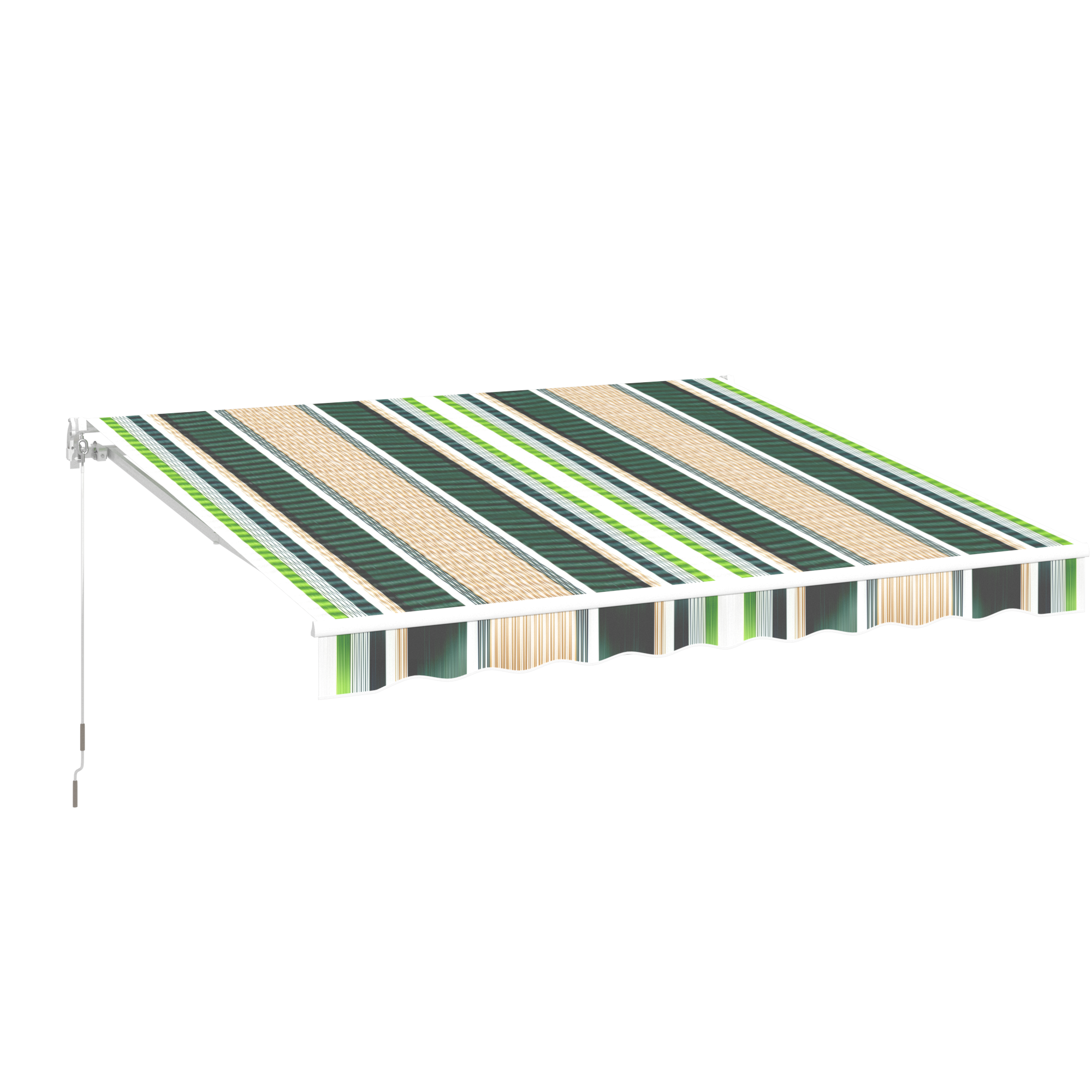 YODOLLA 13'×10' manual retractable awning, mixed beige and green stripes.