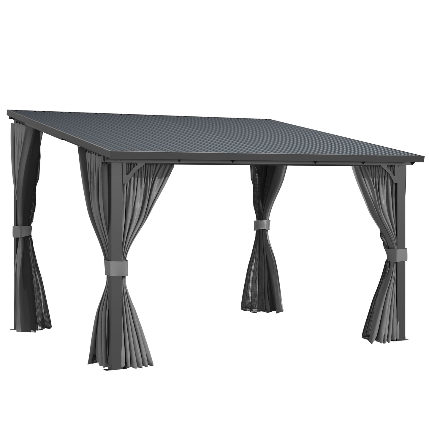 YODOLLA 12' x 10' Outdoor Pergola Hardtop Gazebo with Curtains and Netting for Patio