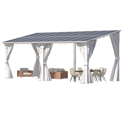 YODOLLA 20' x 8' Outdoor Lean to Gazebo Pergola with Curtain and Netting for Patio, White