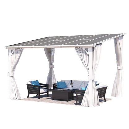 YODOLLA 12'x10' Outdoor Lean to Gazebo Pergola with Curtain and Netting for Patio, White