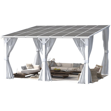 YODOLLA 14'x12' Outdoor Lean to Gazebo Pergola with Curtain and Netting for Patio, White