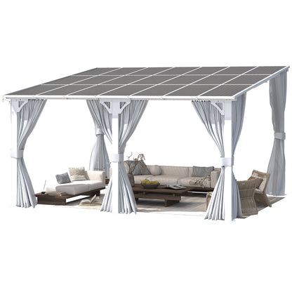 YODOLLA 14'x12' Outdoor Lean to Gazebo Pergola with Curtain and Netting for Patio, White