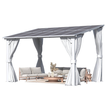YODOLLA 12'x8' Outdoor Lean to Gazebo Pergola with Curtain and Netting for Patio, White
