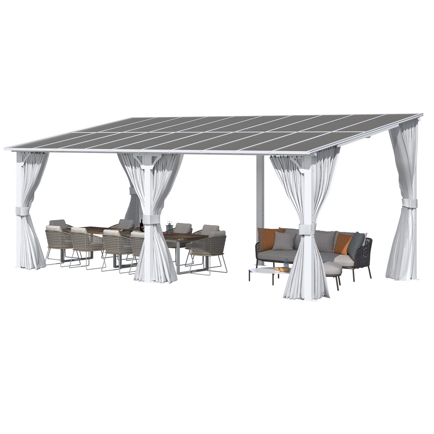 YODOLLA 20'x10' Outdoor Lean to Gazebo Pergola with Curtain and Netting for Patio, White