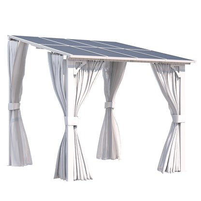 YODOLLA 8'x8' Outdoor Lean to Gazebo Pergola with Curtain and Netting for Patio, White
