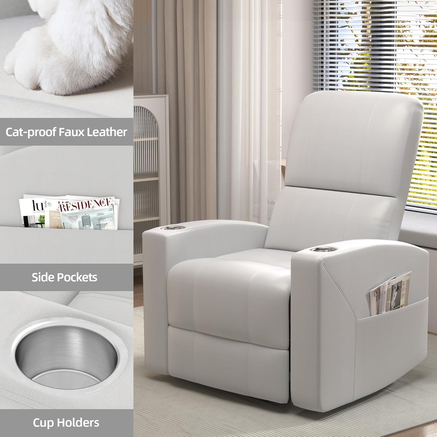 YODOLLA Recliner Sofa Chair, Faux Leather White