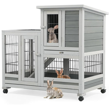YODOLLA 37" Rabbit Cage with Wheels, Gray