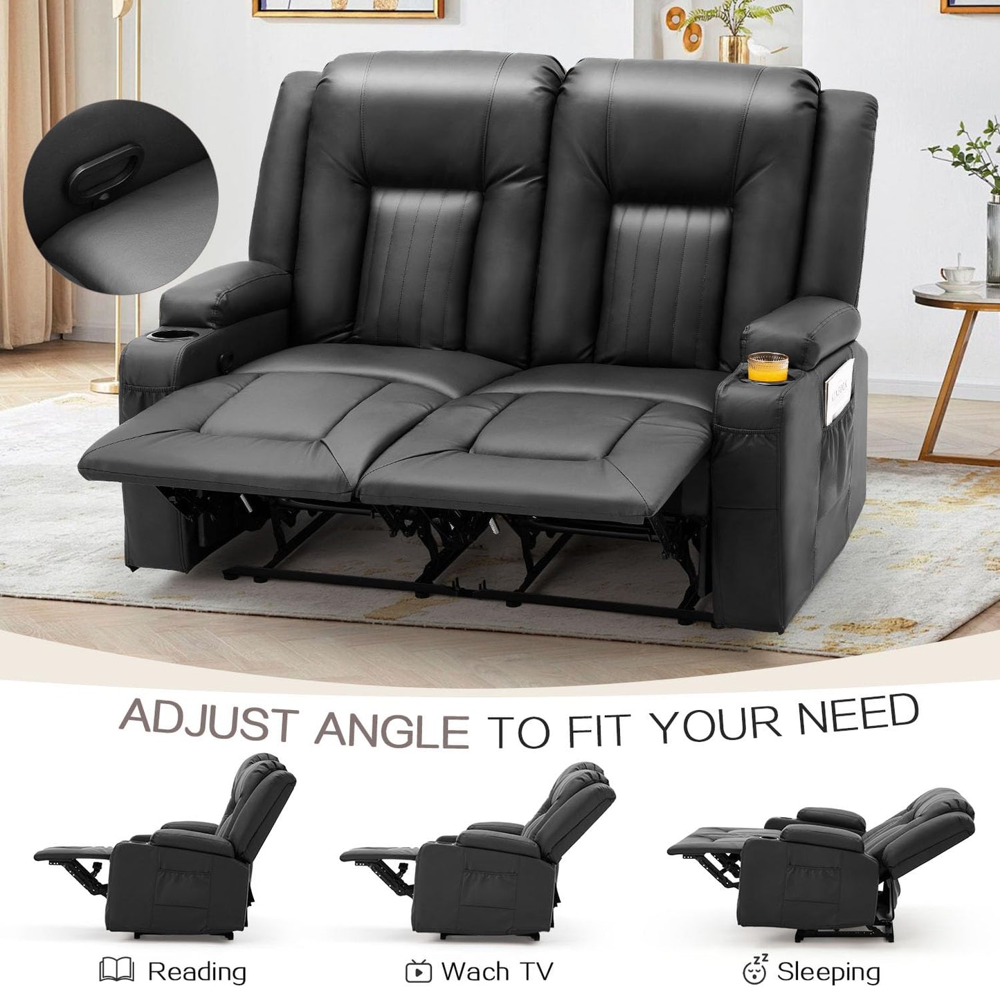 YODOLLA Double Recliner, Home Theater Seating, Black